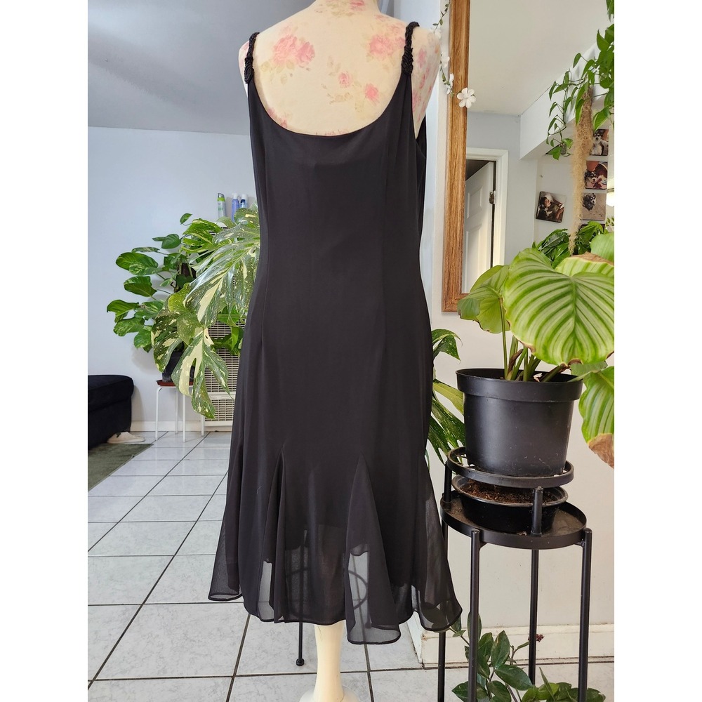 Vintage Alex Evenings Black Beaded Strap Cocktail Dress Petite 14P Midi Formal - Picture 4 of 12